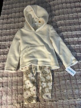 Carter's Cream Hooded Fleece Top with Beige Floral Leggings
